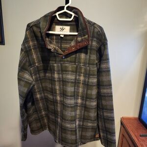 John Wayne Olive Plaid Snap-Button Mens Pullover Jacket